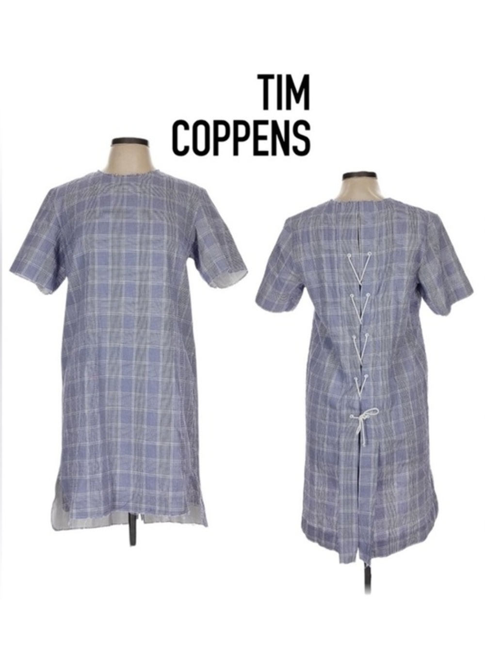 NWOT Tim Coppens Plaid Lace Up Back Mini Shift Dress Size L Designer Runway